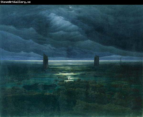 Caspar David Friedrich Seashore by Moonlight